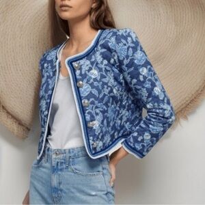 10 Crosby Derek Lam Aster Quilted Jacket 10 Blue Floral Crochet Coastal Prep
